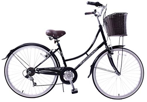 Comfort Bike : Ammaco Classique Dutch Style Heritage Town 26" Wheel Womens Ladies Bike & Basket 16" Frame 6 Speed Black