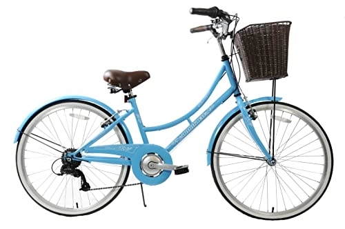 Comfort Bike : Ammaco Classique Kids Girls Bike 24" Wheel Dutch Heritage Classic Bike Blue & Basket Age 8+