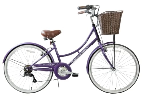 Comfort Bike : Ammaco Classique Kids Girls Bike Heritage 24" Wheel Dutch Classic Traditional & Basket Purple Age 8+