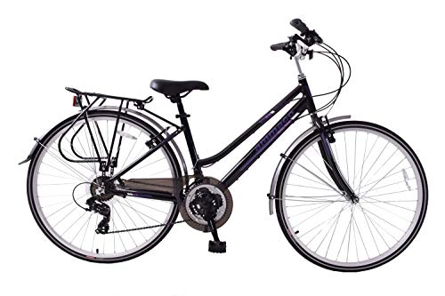 Comfort Bike : Ammaco. Desire Womens Ladies 700c Wheel Hybrid Trekking City Bike 16" Alloy Frame 21 Speed Black / Purple