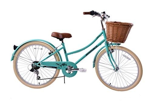 Comfort Bike : Ammaco Tiffany 24" Wheel Heritage Dutch Style Girls Bike & Wicker Basket Green Age 8+