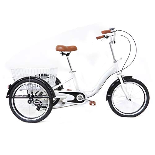 Comfort Bike : Aohuada 20 inch 3 wheels adult single speed tricycle high carbon steel bicycle unisex with basket bring free adjustment white