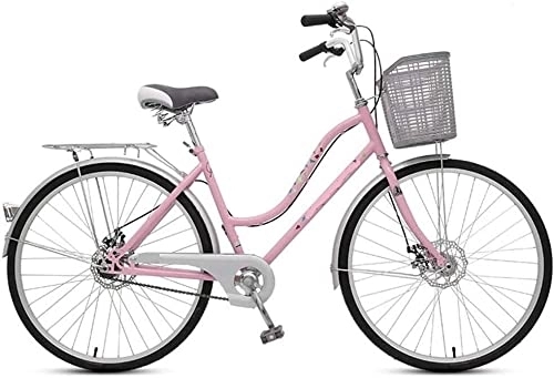 Comfort Bike : ARTREP Single Speed Comfort Bikes for Men Women Single Speed Beach Cruiser Bike Comfortable Commuter Bicycle High-Carbon Steel Frame Front Basket & Rear Racks (Color : Pink, Size : 26 inch)