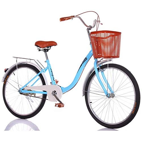 Comfort Bike : Bicycle Lightweight Adult Bike with Back Rear and Basket for School City Riding and Commuting, 24-Inch Wheels, Blue