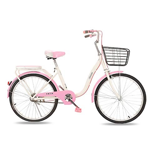 Comfort Bike : Bike 22" 24" City Leisure Bicycle Adults High Carbon Steel Frame Commuter Ladies Retro Lightweight Portable Bicycle & Basket Girls' City Bike Suitable for Male Female Students(Size:22", Color:pink)