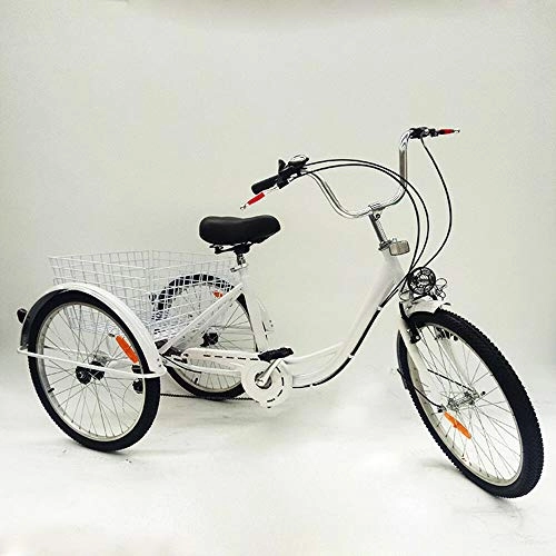 Comfort Bike : BTdahong 6 Speed Adult Tricycle, 3 Wheel Bicycle, 24"Bicycle Tricycle, Aluminum Bicycle with Backrest Basket Light