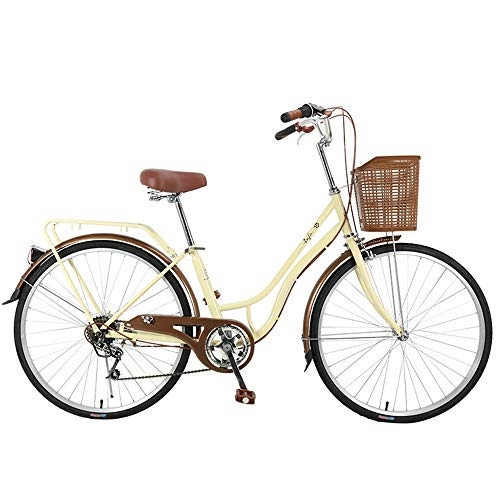 Comfort Bike : CHEZI Bike White Steel Frame for Bicycle Portable Offset 24 Inches Speed 26 Inches 7 Ivory White