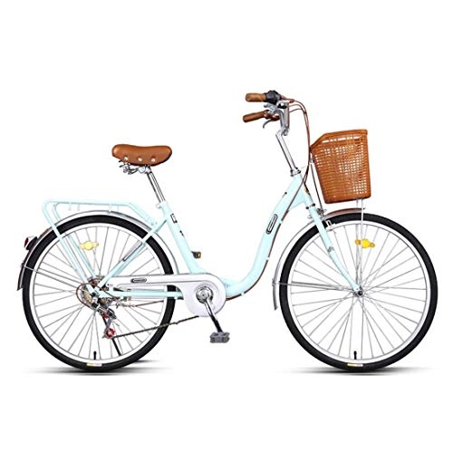 Comfort Bike : City Bike 24 Inch 6-Speed Commuter Bicycle Lightweight For Adult, blue