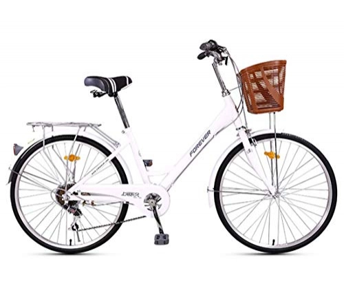Comfort Bike : City Bike 24 Inch 6-Speed Commuter Bicycle Lightweight For Unisex Adult, white