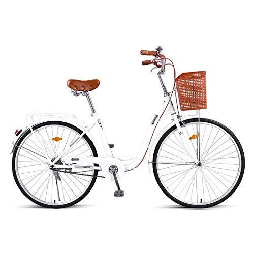 Comfort Bike : City Bike 26 Inch Single Speed Commuter Bicycle Lightweight For Adult, white