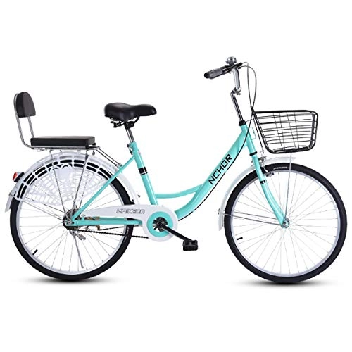 Comfort Bike : City Bike for Male And Female Students, 24 Inch City Leisure Bicycle with Basket And Rear Light Carbon Steel Frame Comfort Bikes