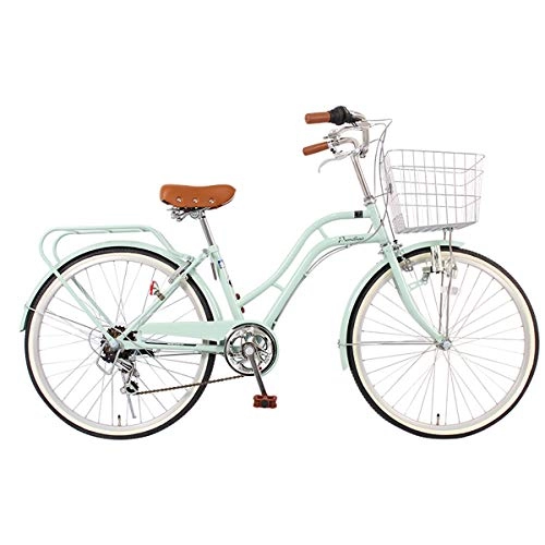Comfort Bike : CLOUDH 24 Inch Lightweight Adult City Bicycle Shimano 6 Speed Gear Ladies City Bike with Basket Dutch Style Retro Bike for City Riding And Commuting, light green