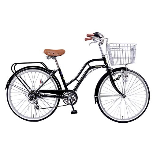 Comfort Bike : CLOUDH Comfort Bikes 24 Inch Lightweight Adult City Bicycle Shimano 6 Speed Gear Ladies City Bike with Basket Dutch Style Retro Bike for City Riding And Commuting, Black