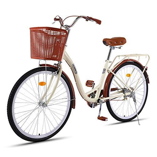 Comfort Bike : CLOUDH Ultra Light Portable Student Women's Bicycle 26" City Leisure Bicycle with Basket, 7 Speed Race-Level Shifting Components, Mens Women City Bicycle