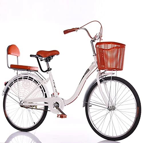 Comfort Bike : Commuter Bike, 24 Inches City Leisure Bicycle Retro Bike, With Basket And Bicycle Light Mens Women City Bicycle For Outdoor Urban(Color:C)
