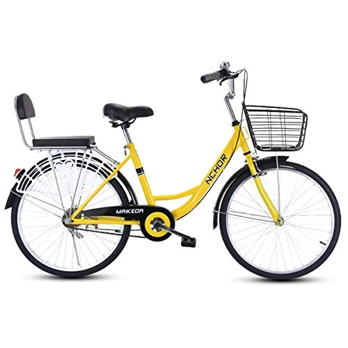 Comfort Bike : Commuter Ladies City Bike for Male And Female Students with Basket And Rear Light 24 Inch City Leisure Bicycle Carbon Steel Frame Comfort Bikes
