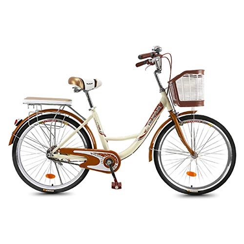 Comfort Bike : CStern Adult Commuter Retro Bike Beach Cruiser Bike with Basket (Beige, 24 Inch)