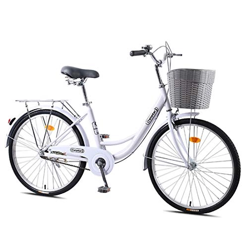 Comfort Bike : CStern Adult Commuter Retro Work Bike with Basket Cruiser Bikes with Wear-Resistant Tires White 24 Inch