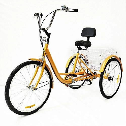 Comfort Bike : DIFU 24 inch tricycle adult bicycle gear tricycle 6 speed tricycle shopping cart with basket outdoor sports yellow