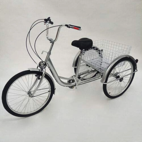 Comfort Bike : DIFU 24 inch tricycle adult bicycle gear tricycle 6 speed tricycle shopping cart with basket with light outdoor sports white