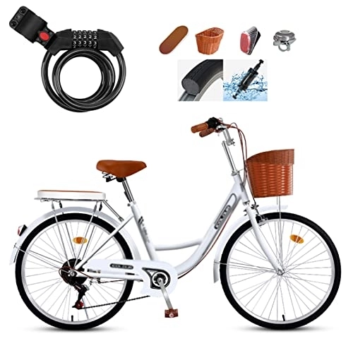 Comfort Bike : Dushiabu Adult Bike Mountain Bikes, Cruiser Bikes, with Bike Lock, Back Seats Womens Bike Single Speed Bicycle Commuter Bicycle, Grey-26inch