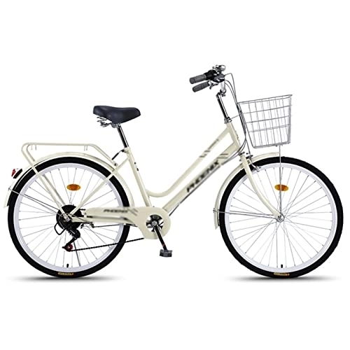 Comfort Bike : Dushiabu Adult Bike Road Bikes, 24 / 26-Inch Wheels, 7-Speed Drivetrain, Rear Rack, Multiple Colors, 1Beige-26inch