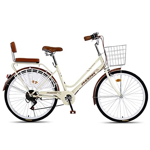 Comfort Bike : Dushiabu Adult Bike Women's Cruiser Bike Line, Featuring 24 / 26-Inch / Medium with Front Basket, Bell, Rear Rack for Outdoor, Picnics Shopping, 1Beige-26inch