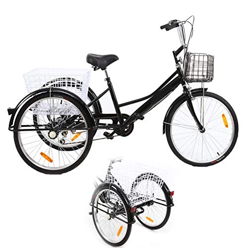 Comfort Bike : DYJD 24 Inch Adult Tricycle Three Wheel Trike Bike Large Size Basket for Women Men Shopping Exercise Recreation