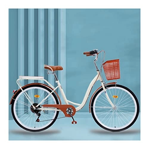 Comfort Bike : EFYTO 26 Inch Women's Bike, Comfort Bike with Basket, Holland Bike, Vintage, Women's City Bike, Women's Bike in Retro Design, 7-Speed, Suitable for The Mass Bike for Men And Women, beige, 24