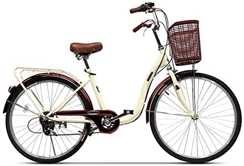 Comfort Bike : Eortzzpc 24" Women's Bicycle Aluminum Cruiser Bike 6 Speed Shift V Brakes City Light Commuter Retro Ladies Adult with car Basket (Color : A)