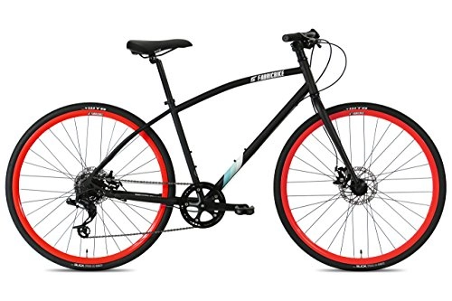 Comfort Bike : FabricBike Commuter, Hybrid Road Urban Bike, SRAM 8 Speed, Tektro Mechanical Disc Brakes (M-45cm, Matte Black & Red)