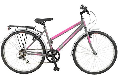 Comfort Bike : FalconExpression 2016 Unisex Mountain Bike Pink / Grey, 19" inch steel frame, 6 speed strong and lightweight alloy wheel rims front and rear v-brakes