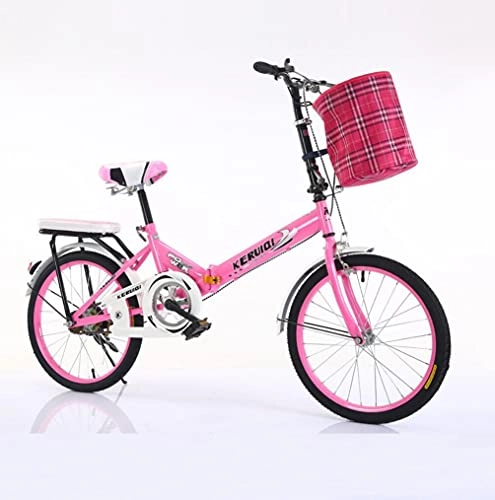 Comfort Bike : Folding bicycle 20-inch with basket ladies bicycles Mini bike single-speed brake load 160k with rear seat student city road bike(Color:pink, Size:Air transport)