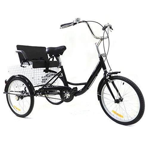 Comfort Bike : Futchoy 20 Inch Adult Tricycle Cruiser Bike Cycling Cargo Trike Upgraded Wheel Single Speed Bicycle with Shopping Basket and Child Seat for Outdoor Sport, Black