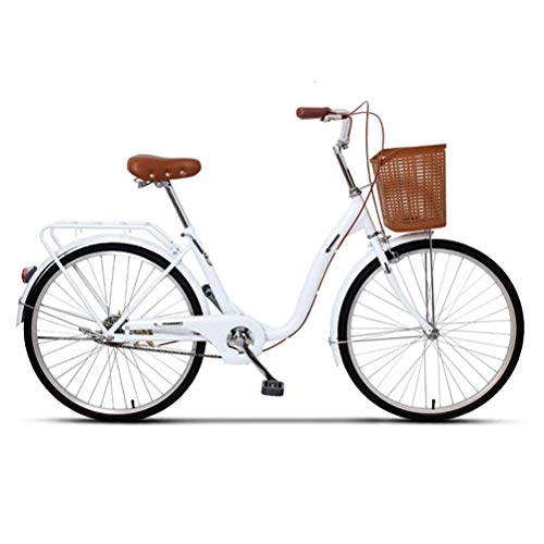 Comfort Bike : GFYWZ Women City Bicycle Lightweight Adult Cruiser Bike Medium Steel Step-Over Frames for City Riding And Commuting, White, 26Inch