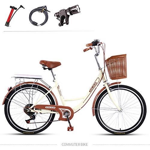Comfort Bike : GHH 24" Comfort Adults bike 7 Speed City leisure Bicycle Retro bicycle Unisex High carbon steel frame With Basket Brown