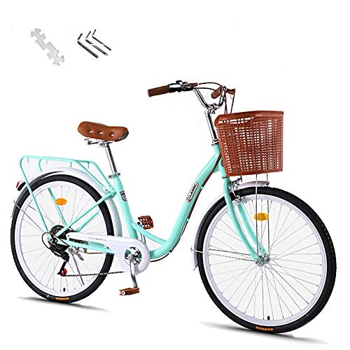 Comfort Bike : GHH City bike Adults Bicycle 26" Comfort leisure Commuter 7 Speed High carbon steel frame With Basket Classic Traditional Bicycle