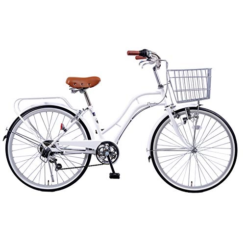Comfort Bike : GHH Lightweight Bicycle 24" Retro variable SHIMANO 6 speed Work bike Adult Unisex With Basket, White