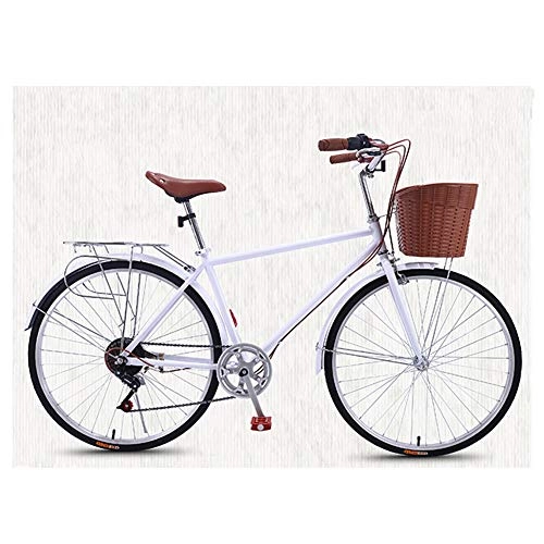 Comfort Bike : GHH Men's Touriste City bike 26" retro variable speed Bicycle 7 Speed High carbon steel frame Unisex, White
