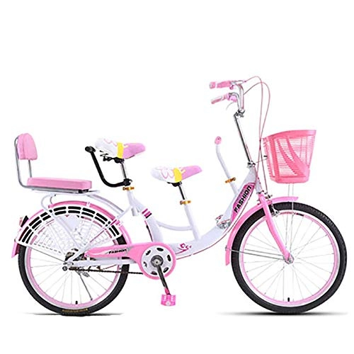 Comfort Bike : GOLDGOD 24 Inches Cruiser Bikes Double Seat Retro Design City Bicycle High Carbon Steel Frame with Comfortable Baby Handle City Bike Safe And Non-Slip, Pink