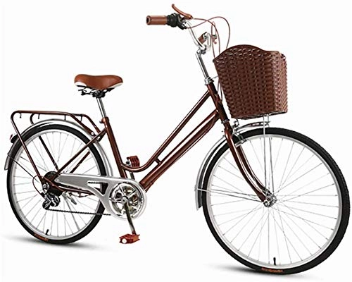 Comfort Bike : GOLDGOD Adult 24 Inch City Bike Lightweight Aluminium Cruiser Bikes with Dual Disc Brake Vintage Design Single Speed City Bicycle with Bicycle Basket, 700C Wheel