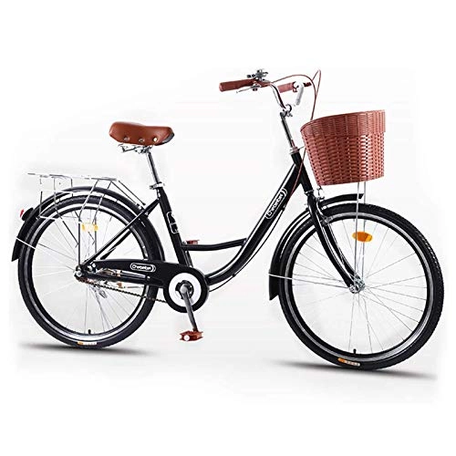 Comfort Bike : GOLDGOD Adult Unisex Retro Design Cruiser Bikes 26 Inch High-Carbon Steel Frame City Bicycle with Front Basket And Rear Shelf City Bike for Height 160cm-180cm, Black