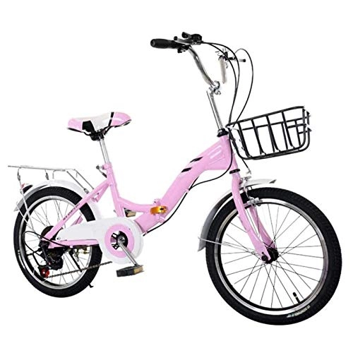 Comfort Bike : GOLDGOD Children's 18 Inch City Bike Ultralight Cruiser Bikes with Basket And Adjustable Seat Height Aluminum Frame Single Speed Folding Bike for 120-135CM Tall Kids, Pink