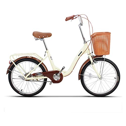 Comfort Bike : GOLDGOD Lady's City Bike 24 Inch Comfortable Cruiser Bikes with Basket And Double Brake Vintage City Bicycle Adjustable Seat And Handlebar Height, Beige