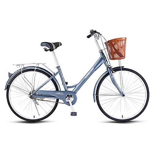 Comfort Bike : GOLDGOD Lightweight 24 Inch City Bike Adult Ladies Cruiser Bikes with Shopping Basket And Double Brake Single Speed Road City Bike Adjustable Seat And Handlebar Height, Gray
