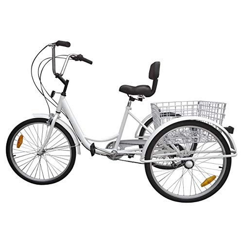 Comfort Bike : Gpzj 7-Speed 24 Inch Adult 3-Wheel Tricycle Cruise Bike Bicycle with Basket White