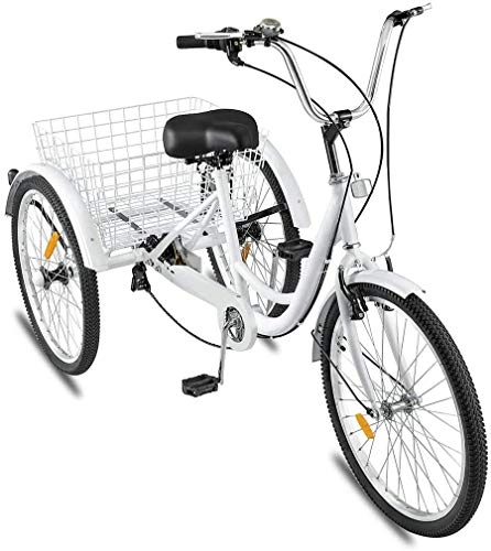 Comfort Bike : Gpzj Adult Tricycle 1 / 7 Speed 3-Wheel with Shopping Basket for Seniors, Women, Men. Three Wheel Cruiser Bike, Multiple Speeds, 24-Inch Wheels, Cargo Basket with Installation Tools