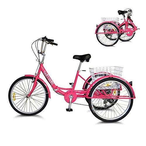 Comfort Bike : Gpzj Adult Tricycle Foldable 7 Speed Three Wheel Bike Cruise Bike 24inch Seat Adjustable Trike with Bell, Brake System and Basket Cruiser Bicycles Size for Shopping