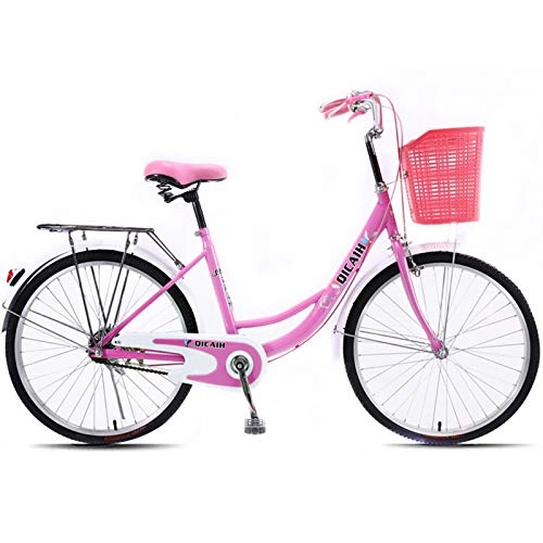 Comfort Bike : GRTE City Bike, Frame Urban Woman Bicycle, Lightweight Ordinary Commuter Lady Commuter Bike Male And Female Students City Vintage Retro Bicycle24 / 26 Inch, Pink, 26