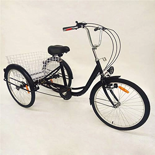 Comfort Bike : HaroldDol 24" 3 Wheel Adult Tricycle Black with Lamp, Shopping Basket Trike Tricycle Pedal Cycling Bike, for Shopping Outdoor Picnic Sports